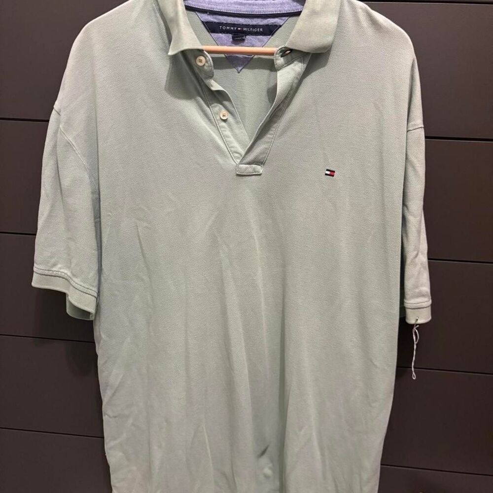 Tommy Hilfiger Men's Green and Blue Polo Vintage XL